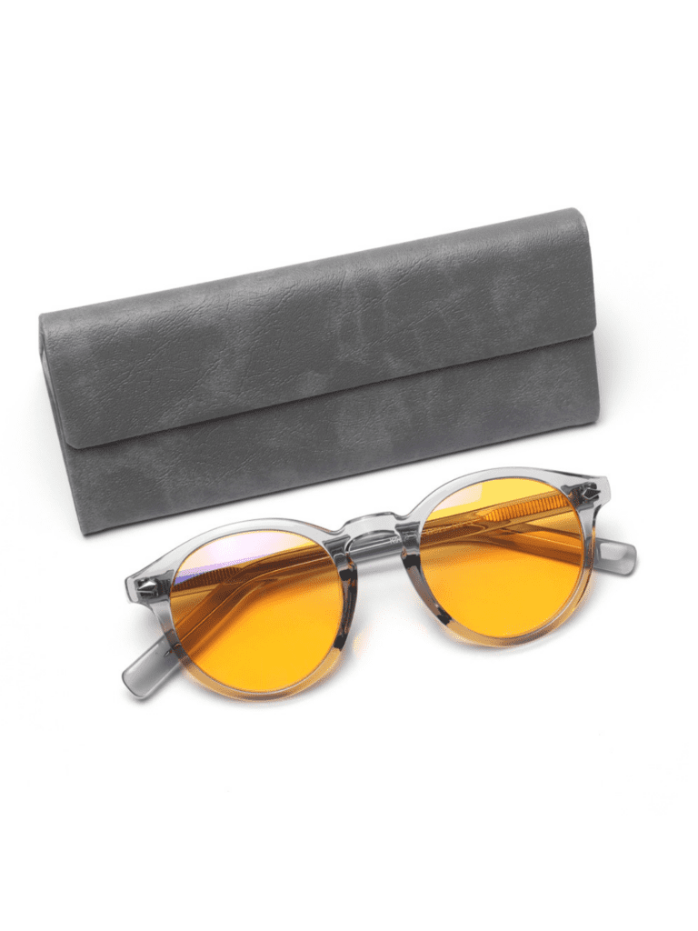 Nimbus 9003 runde gennemsigtige solbriller med orange glas og gråt læderetui