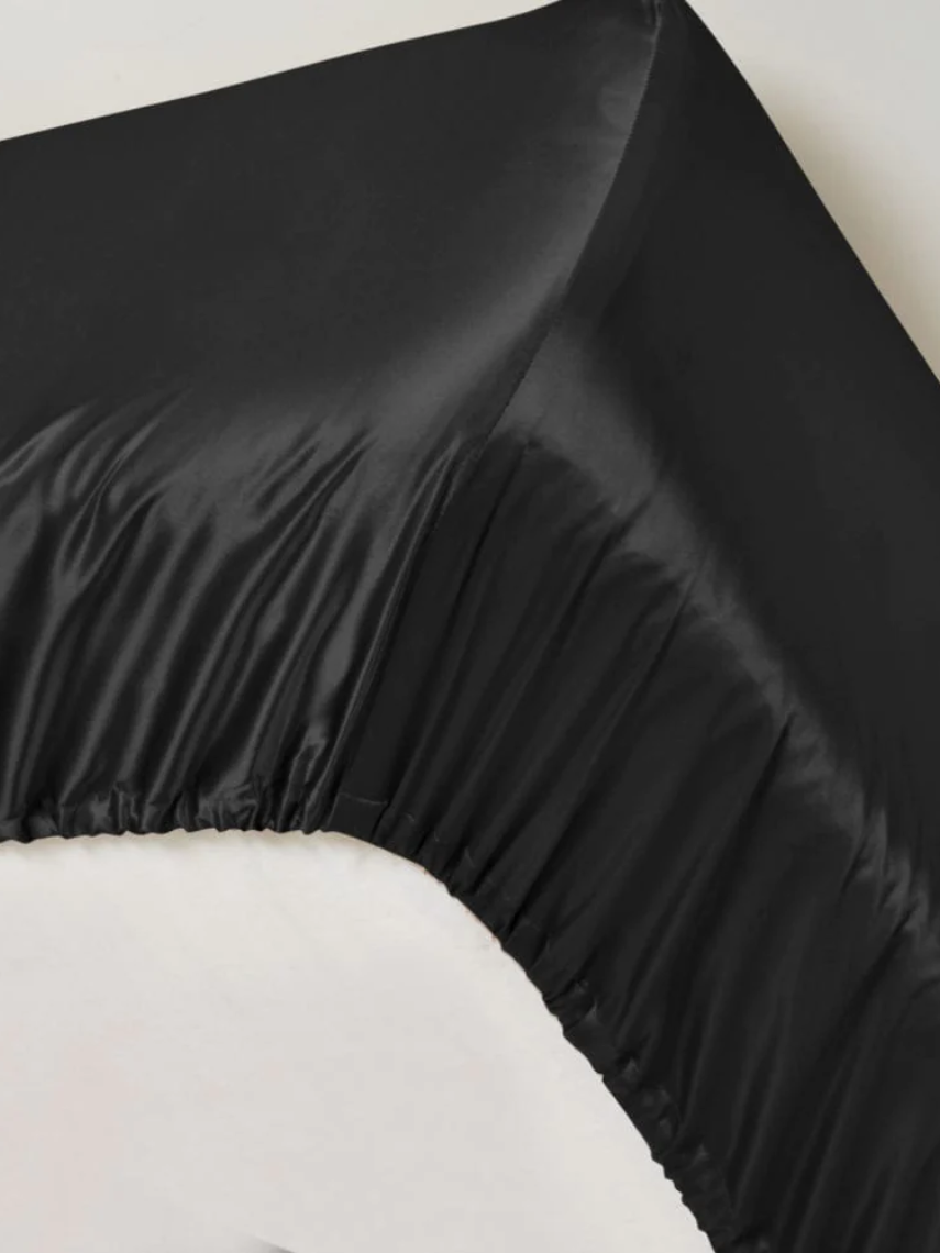 100% Mulberry Silk Fitted Sheet (OEKO-TEX) Black